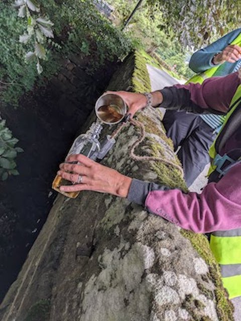 Ramsgill Beck. A second beck in Ramsgill, from a stone bridge on the main road in the centre of Ramsgill. Flecks of foam observed on the water’s surface. Photos by volunteer Lachlan
