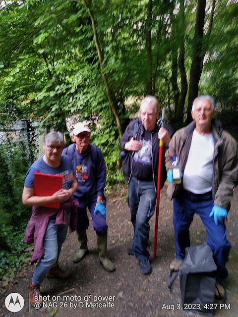 Nidd viaduct below Oak beck. Helen, Jeff, Jed and Simon in a difficult to access location.