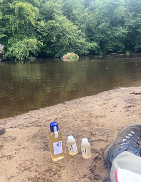 Conyngham Hall upstream. A popular spot where kayaking and paddleboarding takes place (and the Knaresborough Great Bed Race crosses the river Nidd). The University of Leeds Teams 7 and 8, led by Maddy, include volunteers Joe and Jesse